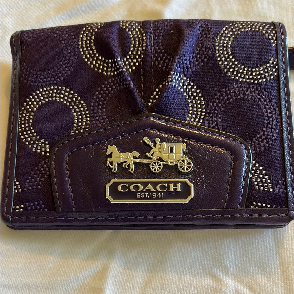 Coach Purple Card Holder with Silver Accents
